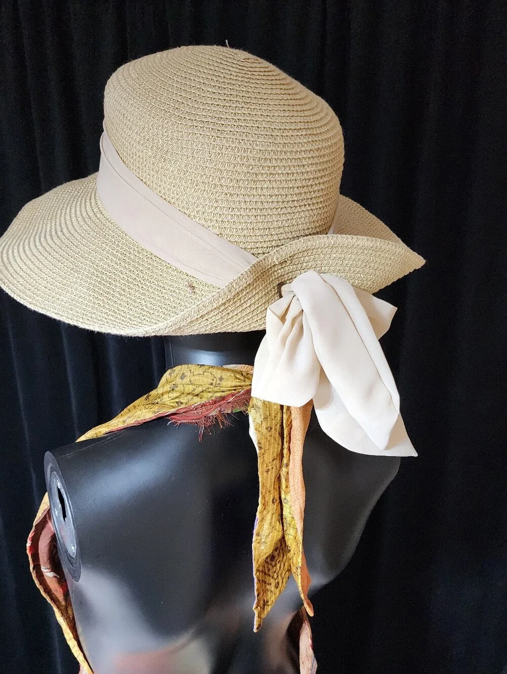 Sun N Sand Wide Brim Straw Hat White Bow UPF 50